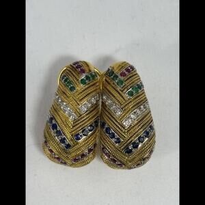 Exquisite Solid Gold Multi-Gemstone & Diamond Earrings